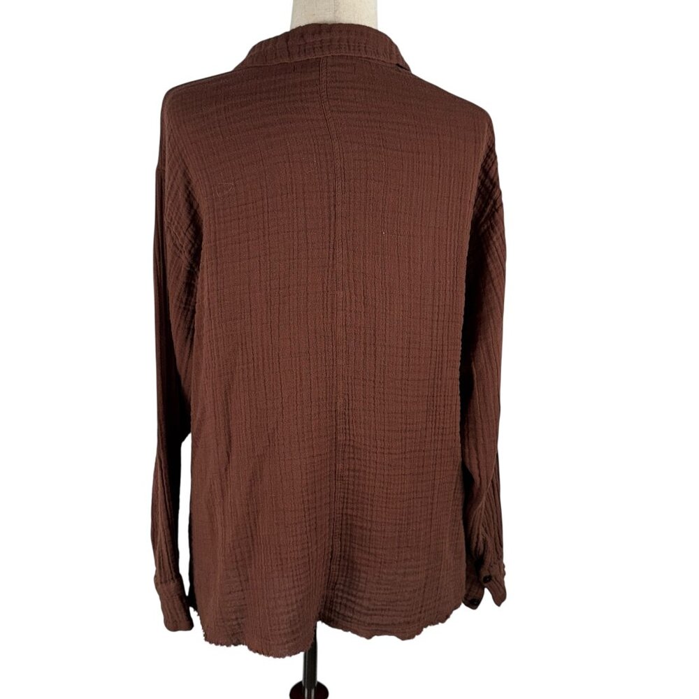 Urban Outfitters Button Up Long Sleeve Gauzey Cotton Shirt in Brown Size Medium - Picture 3 of 8